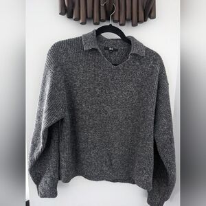 Uniqlo Charcoal Collared Pull-Over V-Neck Sweater - NWOT